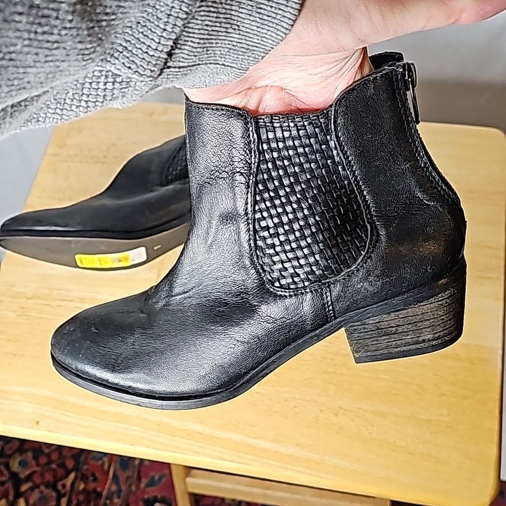 Ankle Boots Leather Back Zip Woven accent detail at ankles  Black Size 7,NWT